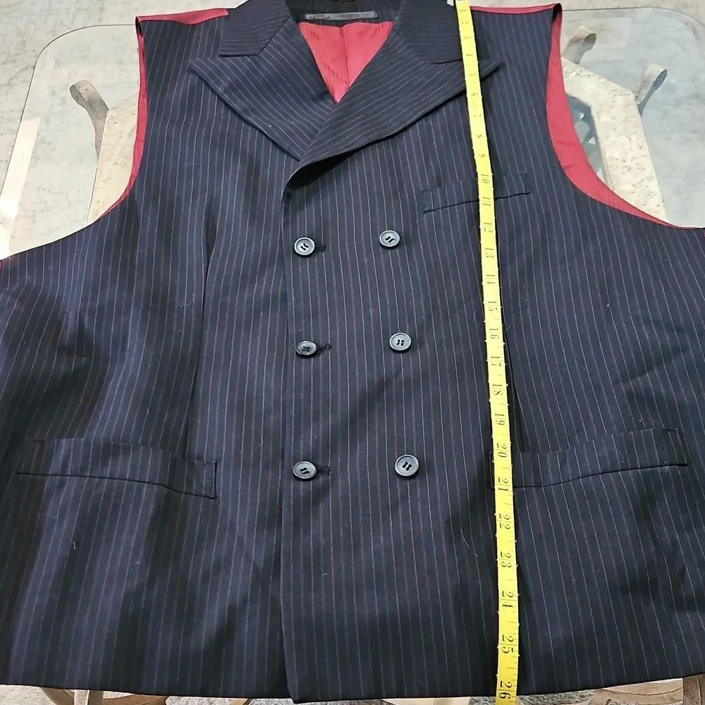 Men's Pallini Navy & Burgundy Double-Breasted Pinstripe Blazer Size 46R
